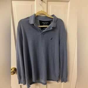 NAUTICA Men’s long‎ sleeve polo shirt blue cotton
